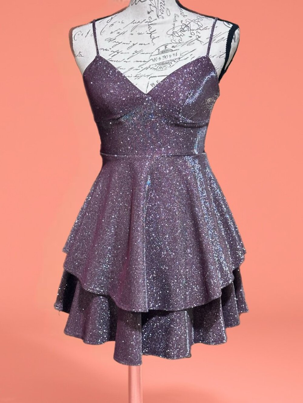 B. Darlin Purple Glitter Ruffle Tiered Mini Dress EUC Sz. 1/2